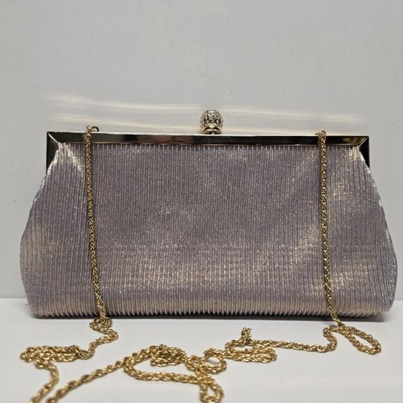 Nina Handbags - Nina Aneka Nordstrom Rose Gold Pleated Clutch With Gold Chain Formal Wedding